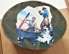 1940's HAT BOX WAVE GREEN PATTERN SET 3 UNIQUE PICTURES ON THE LIDS