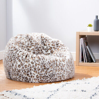 Faux Fur Kids Bean Bag Snow Leopard Print Luxury Childrens Classic