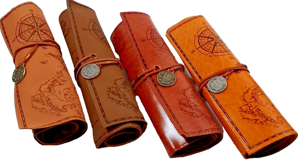 Envolturas para Lápices con Mapa Pirata Ideal para Escuela 4x Colores L30.5 x W20.5cm Cuero PU Foto 2 de 4