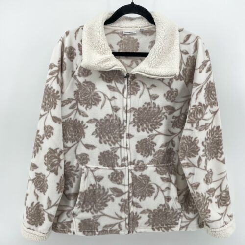 Croft & Barrow Fleece Jacket White Tan Floral Zip… - image 1