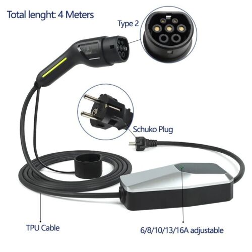 Caricatore EV Tipo 2 6A-16A 4 metri mono fase EVSE schuko EU Indicatore LED - Imagen 5 de 7