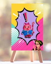 ACEO Purple Cat Pop Art Surreal Fantasy Cartoon Miniature Artwork Animals Print