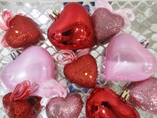Valentine's Pink Red Glitter Hearts 3"  2" Ornaments Decorations Set of 10