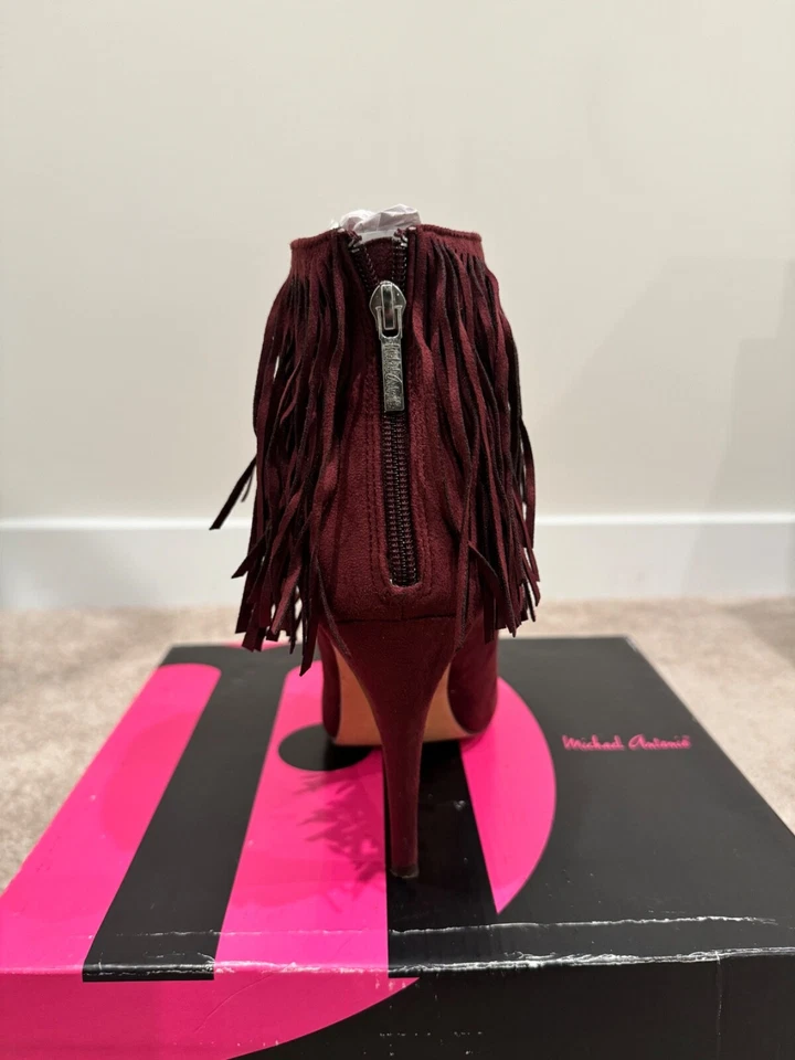 Michael Antonio Fringe Booties 4” Heels Burgundy Maroon Suede Women’s Size 9 - Image 2 of 4