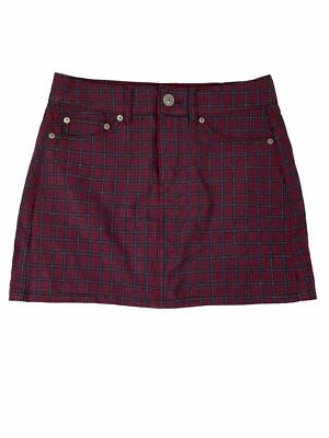 American Eagle AE Hi-Rise Mini Skirt Red Blue Plaid Size