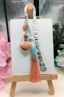 HANDMADE WISH BOTTLE CRYSTALS CHARM Metal BOOKMARK +TASSEL PERSONALISED READERS GIFT