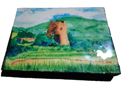 Landscape Art,Trees, Building , Oil Pastels 5x7'' By S Murphy From Antigua
