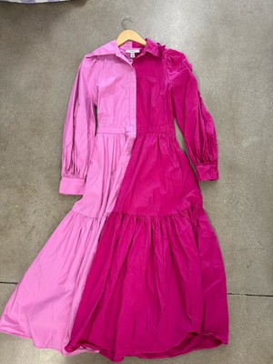 Christopher John Rogers Two Tone Color Block Pink Midi Shirt Dress size 2 rare