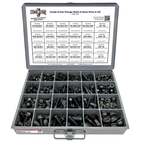 Grade 8 Hex Cap Flange Frame Bolt Black Phos & Locking Flange Nuts Assortment...