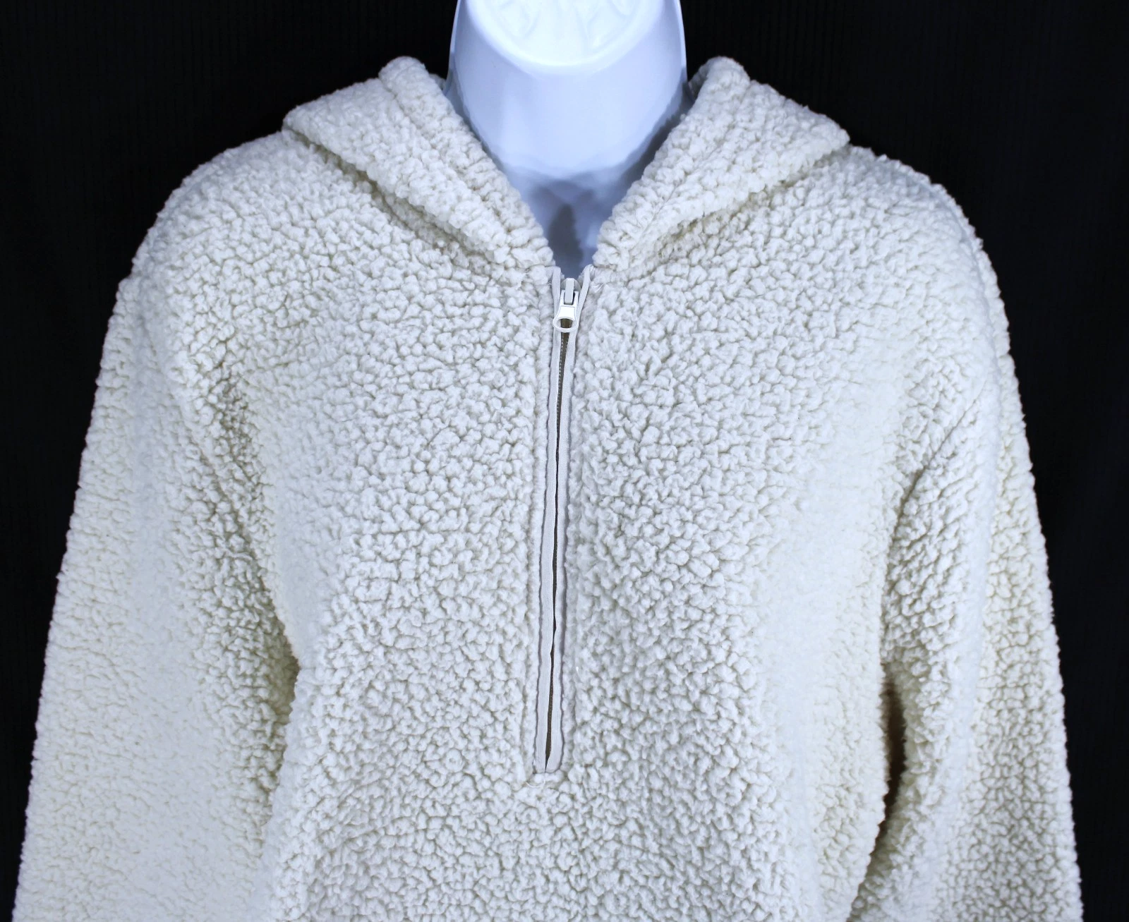 OFF WHITE Felpa con cappuccio Cuddl Duds donna M avorio sherpa pullover 1 4 zip giacca morbida accogliente