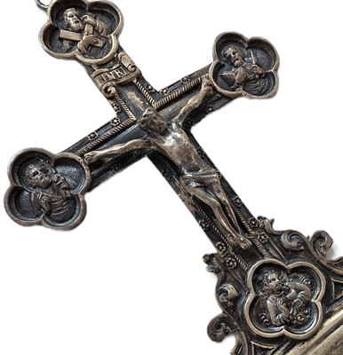 1800s Antique Sterling Silver Four Apostle Crucifix Crucifixion Christ Reliquary