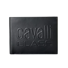 Cavalli Class Men's "Downtown" Black Logo Print Leather Bifold Wallet