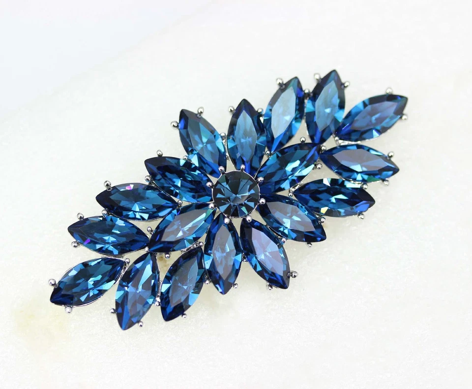 Marquise Big Pin Brooch Gorgeous Navy Blue Crystal - Navy Blue - Image 3 of 4