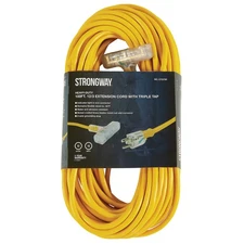 Strongway Extension Cord with Triple Adapter, 100ft., 12/3 Ga., 15 Amps, Model#