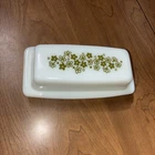 Vintage Pyrex Corelle Crazy Daisy Spring Blossom GREEN Butter Dish  2 Pc EUC