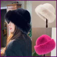 New Fluffy Fur Bucket Hat For Women Plush Fisherman Hat Warm Women's Winter Hat