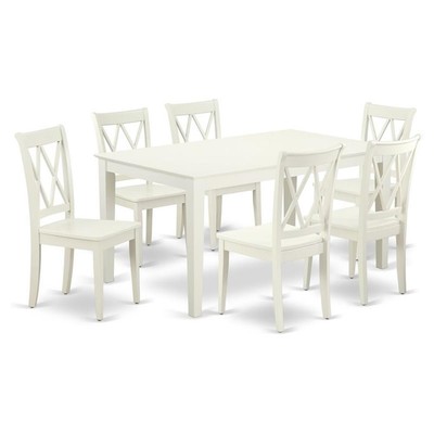 East West Furniture Capri 7-piece Wood Dining Set with X-Back Chairs in White