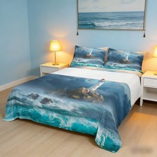 Tsunami Queen Size,Sea Waves Ocean Bedding Set,Girls Boys Adults Room Decor,L...