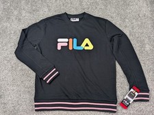Fila Sweatshirt Women M Black Pastel Logo French Terry Ribbed Cuffs Sporty Retro