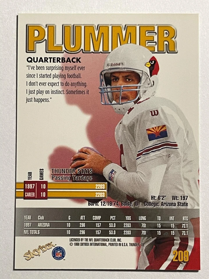 1998 SkyBox Thunder #209 Jake Plummer - Image 2 of 2