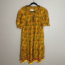 Margaux Riviera Yellow Banana Palm Tropical Print Midi Dress Boho XL