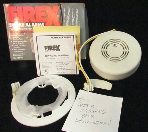 FIREX SMOKE ALARM 120V AC Direct Wire Quick Connect with Battery Backup No. 0440