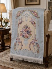 Vintage Turkish Prayer Rug Floral Chair Back Cover Fringe 26.4" x 45.7"