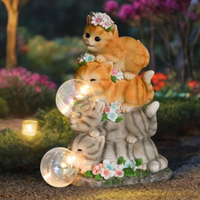 Solar Cat Garden Statue Resin Cat Statue Decor Outdoor with LED Lights for outsi