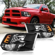 Headlights For 2009-2018 Dodge Ram 1500 2500 3500 Quad Lamp L+R Pair Black Clear