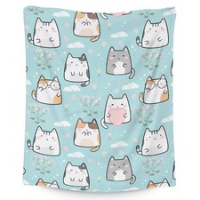 Cat Blankets Lovers 40x50 Inch Cute Throw Blanket Women Light Blue Plush