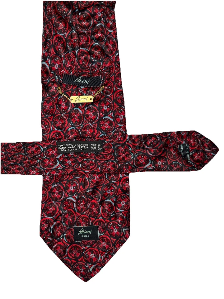 Галстук галстук мужской Brioni 100% шелк красный цветочный абстрактный узор пейсли золото - Изображение 2 из 3