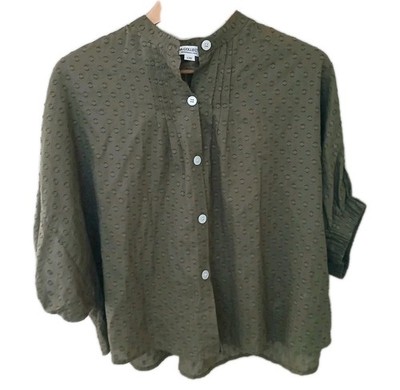 Emerson Fry India Collection Swiss Dot Blouse One Size Puff Sleeve Button Front