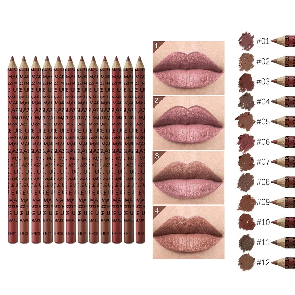 12 Colors Lip Liner Set, Matte Finish, Long Lasting Waterproof Pencil Kit - Image 3 of 4