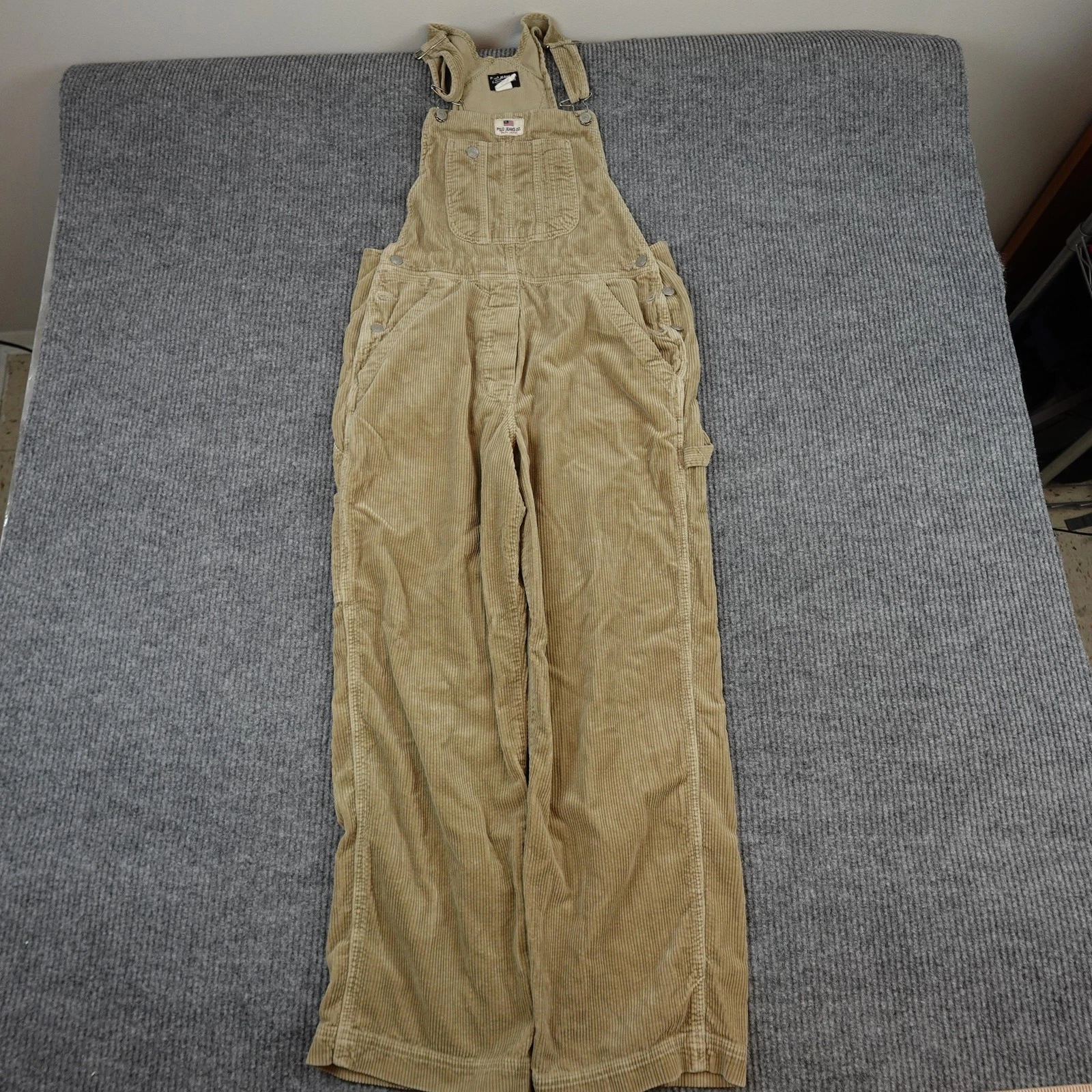 Polo Jeans Co Ralph Lauren Overalls Mens Medium Beige Corduroy Bib Workwear