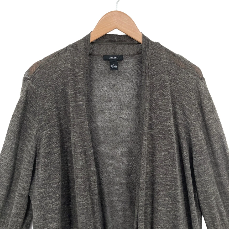 Alfani Cardigan Sweater Women Large Gray Knit Linen Blend Bell Sleeve Open Front - Image 4 of 4