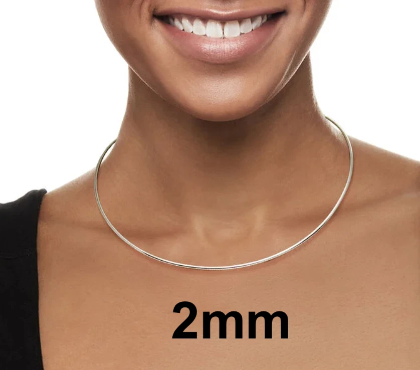 Gargantilla de cadena Omega plana italiana de plata de ley 925 sólida con capas