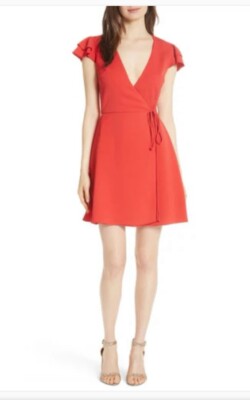 alice and olivia red wrap dress Alice + Olivia Chap Dress Plaid Wrap Metallic Red Tie Waist Midi Silk Size  0 NWT