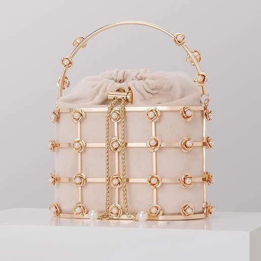 Gold Cage Clutch Gold Bridal Bag Formal Purse Womens Gold Box Clutch Beige  Bag | eBay