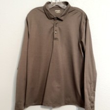 Untuckit Polo Shirt Long Sleeve Brown Damaschino Diamond Casual Men's Size XL