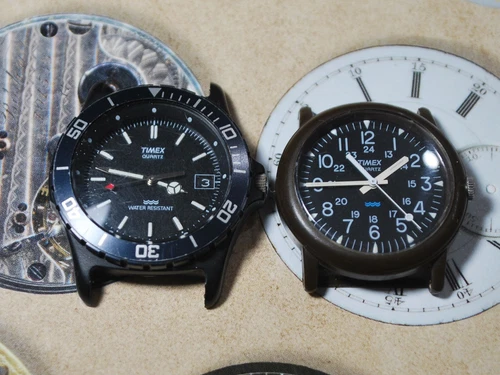 Two Vintage TIMEX Quartz Diver and Military Men's Watches -- For Repair /Parts