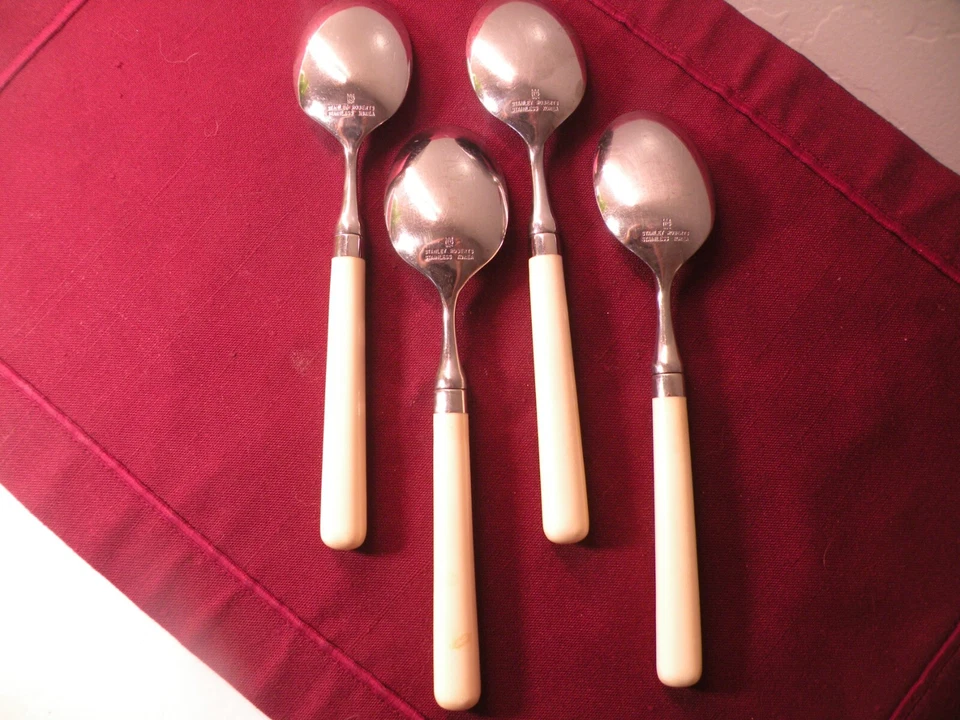 Juego de 4 cucharas soperas ovaladas Stanley Roberts SPECTRUM marfil acero inoxidable 7 5/8" Foto 4 de 4