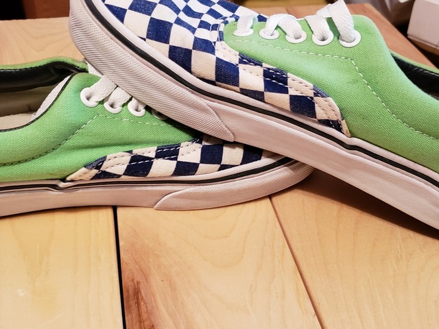 neon green checkered vans