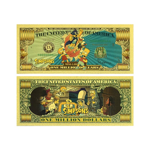 The Simpsons Gold Foil Banknote One Million Dollars Plastics Money Collection - Picture 2 of 6