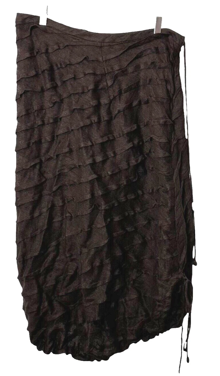 Aiste Anaite 100% Linen L Brown Ruffle Skirt Lagenlook Boho Art you Wear Fairy