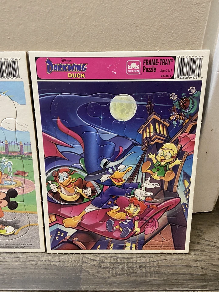Лот из 3 винтажных головоломок Disney с золотой рамкой Mickey Darkwing Duck Pinocchio - Изображение 4 из 4
