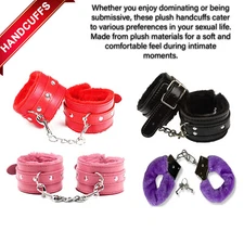 Furry Fuzzy PU Leather Wrist Handcuffs Adjustable Restraint Sex Cuff Belt