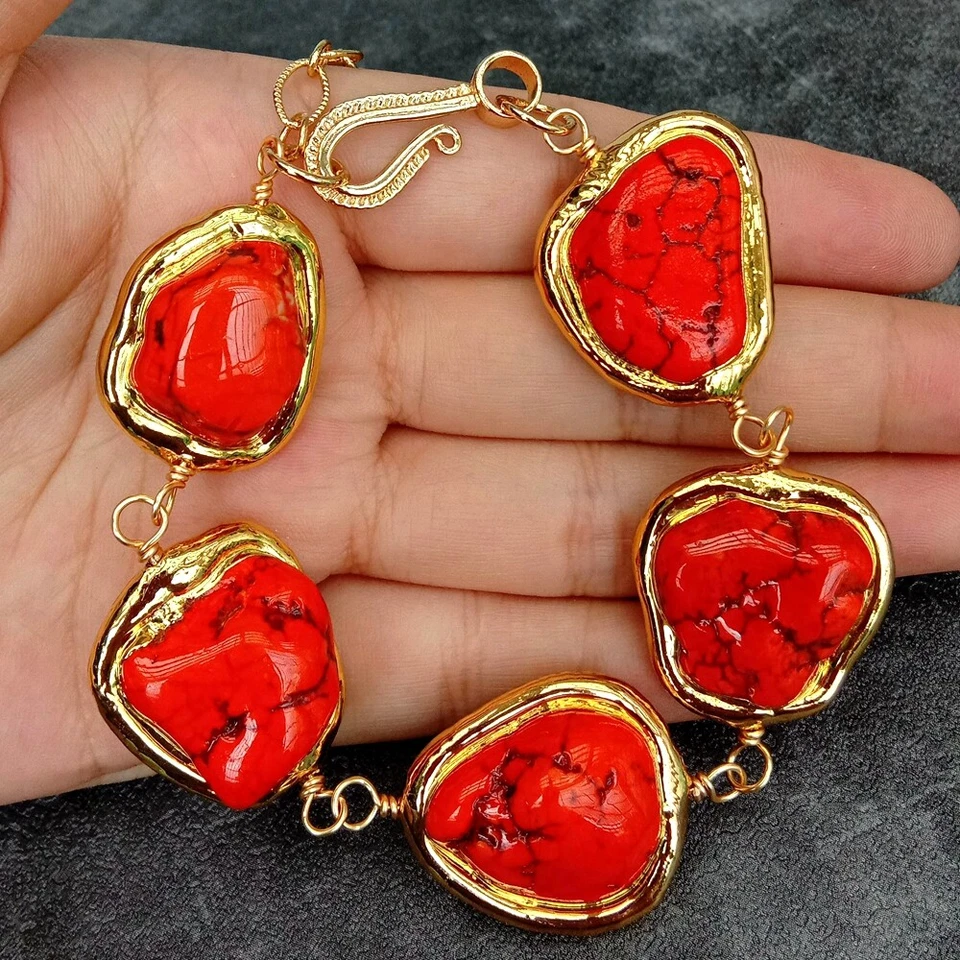 Pulsera naranja turquesa color oro forma libre pepita Foto 4 de 4