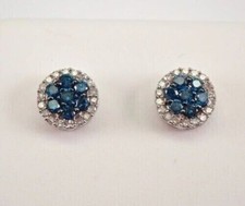 2Ct Round Simulated Blue Diamond Cluster Stud Earrings 14k White Gold Plated
