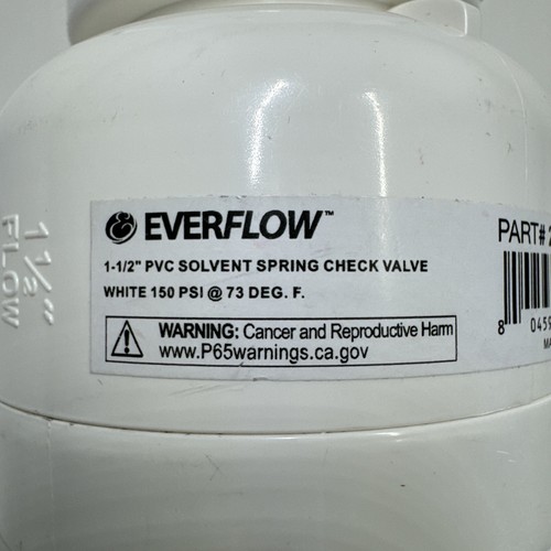 Everflow Valvola di ritegno a molla solvente in PVC 1,5" 150 PSI parte #290S112 - Foto 2 di 11