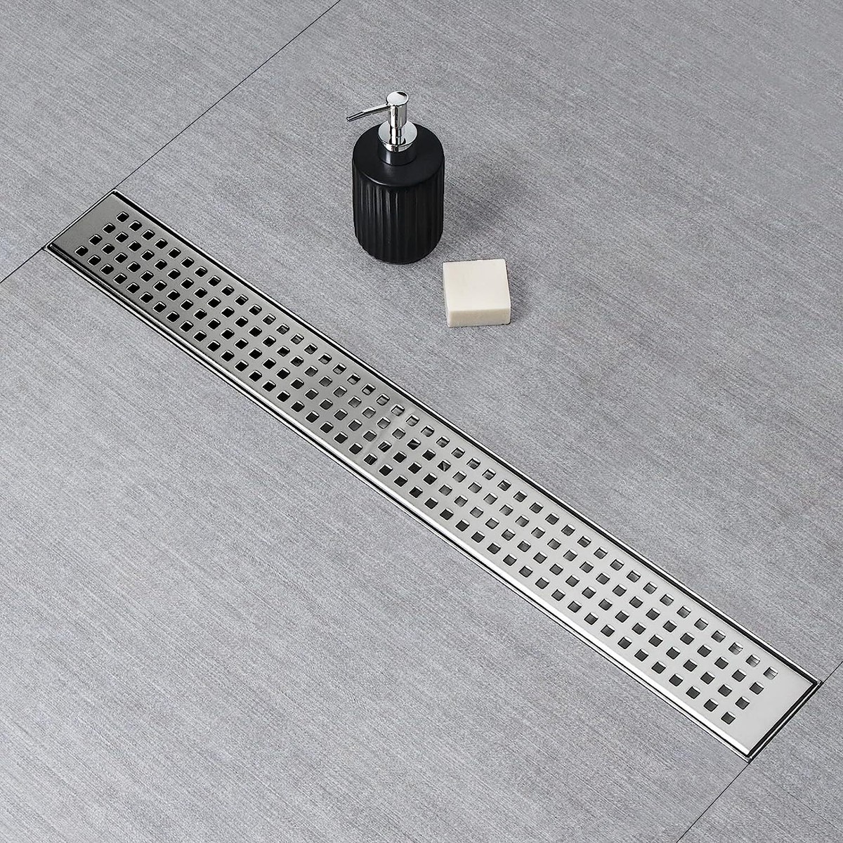 DLONE Linear Shower Drain - 12 Inch AISI 304 Stainless Steel, Brushed Gold, 2-in-1 Tile Insert, Adjustable Feet